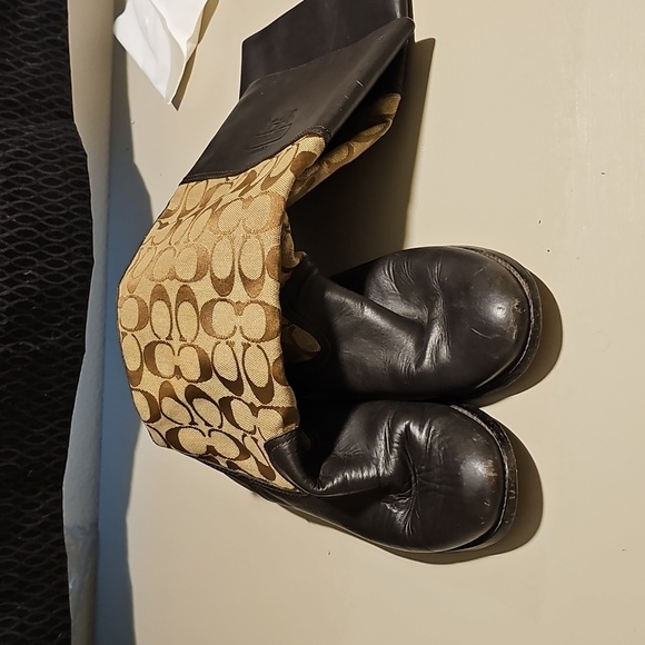 Womens Coach Black/Brown Leather Trim Jaquard Riding Boots Sz 5.5 - Picture 6 of 7